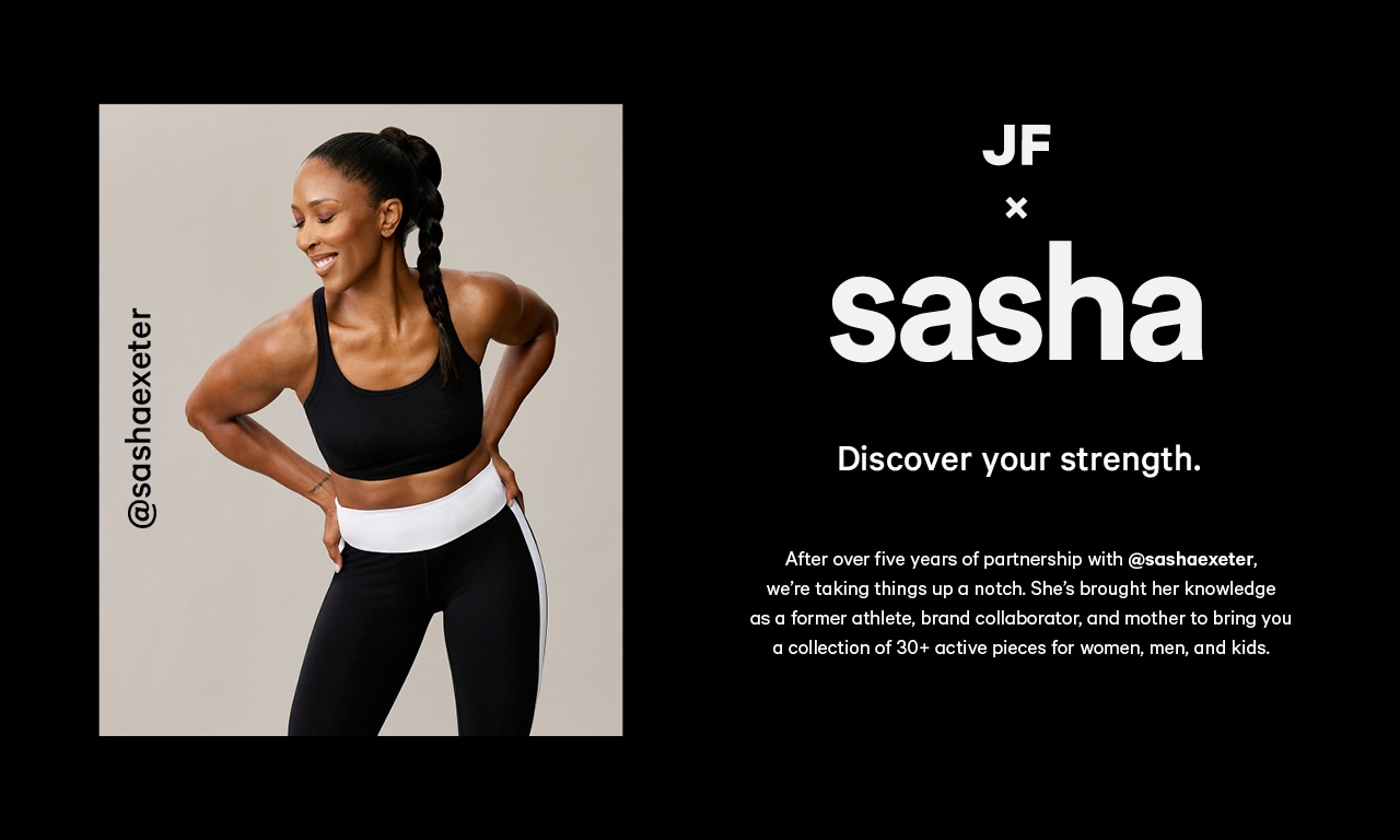 After over five years of partnership with @sashaexeter, we’re taking things up a notch. She's brought her knowledge as a former athlete, brand collaborator, and mother to bring you a collection of 30+ active pieces for women, men, and kids.