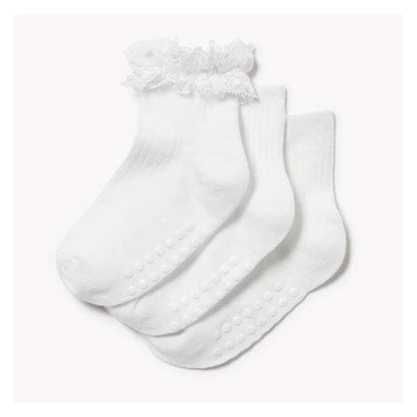 Toddler Girls' 3-Pack Quarter-Crew Socks - White