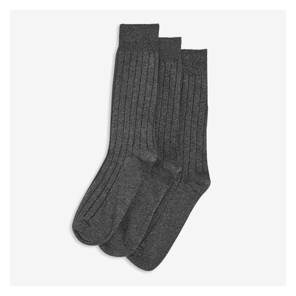 Men's 3 Pack Rib Crew Socks - Charcoal