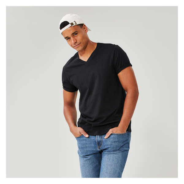 T-shirt à col en V en coton biologique pour hommes - Noir