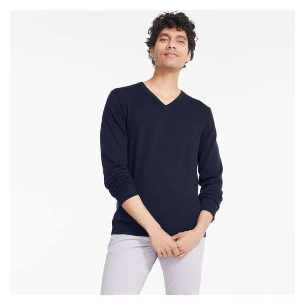 Men's Premium V-Neck Merino Sweater - Dark Navy