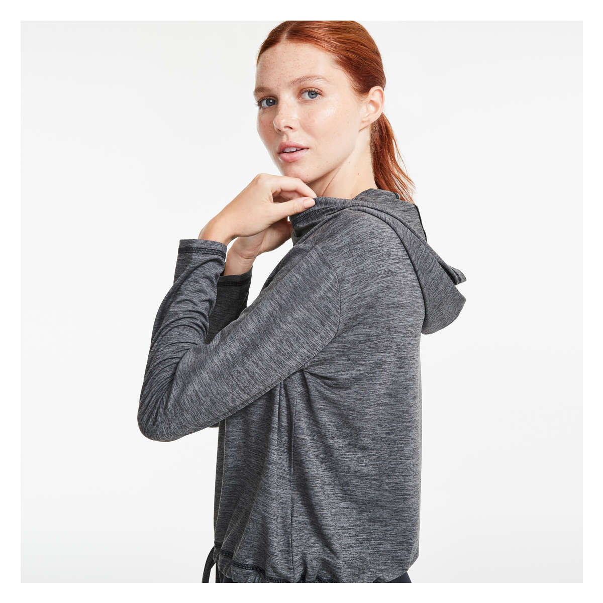 Crop Cinch Hoodie in Charcoal Mix from 