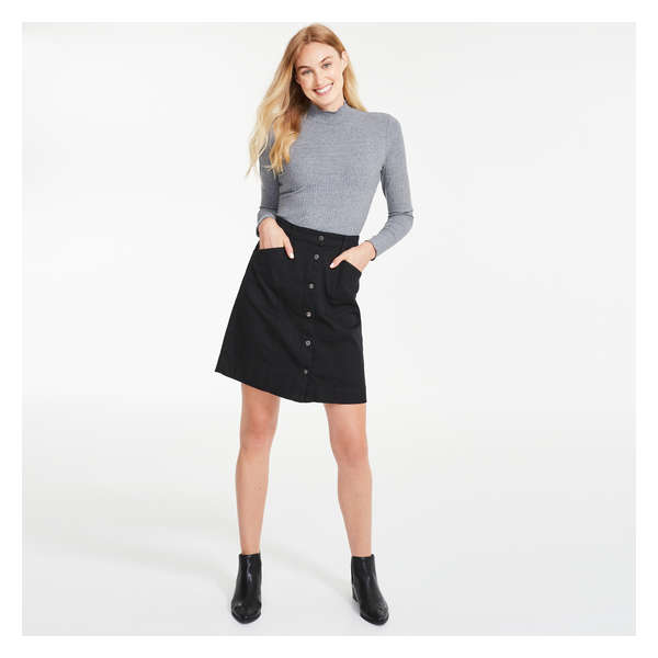 Button-Front Skirt - JF Black