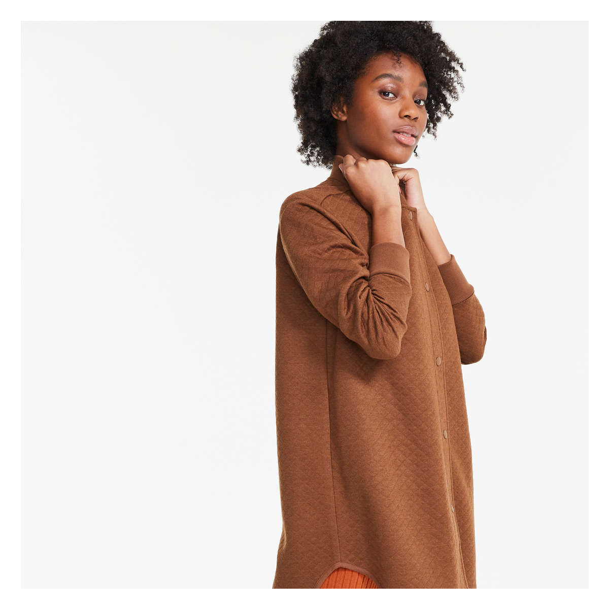 Quilted Knit Bomber Jacket in Dark Sand 
