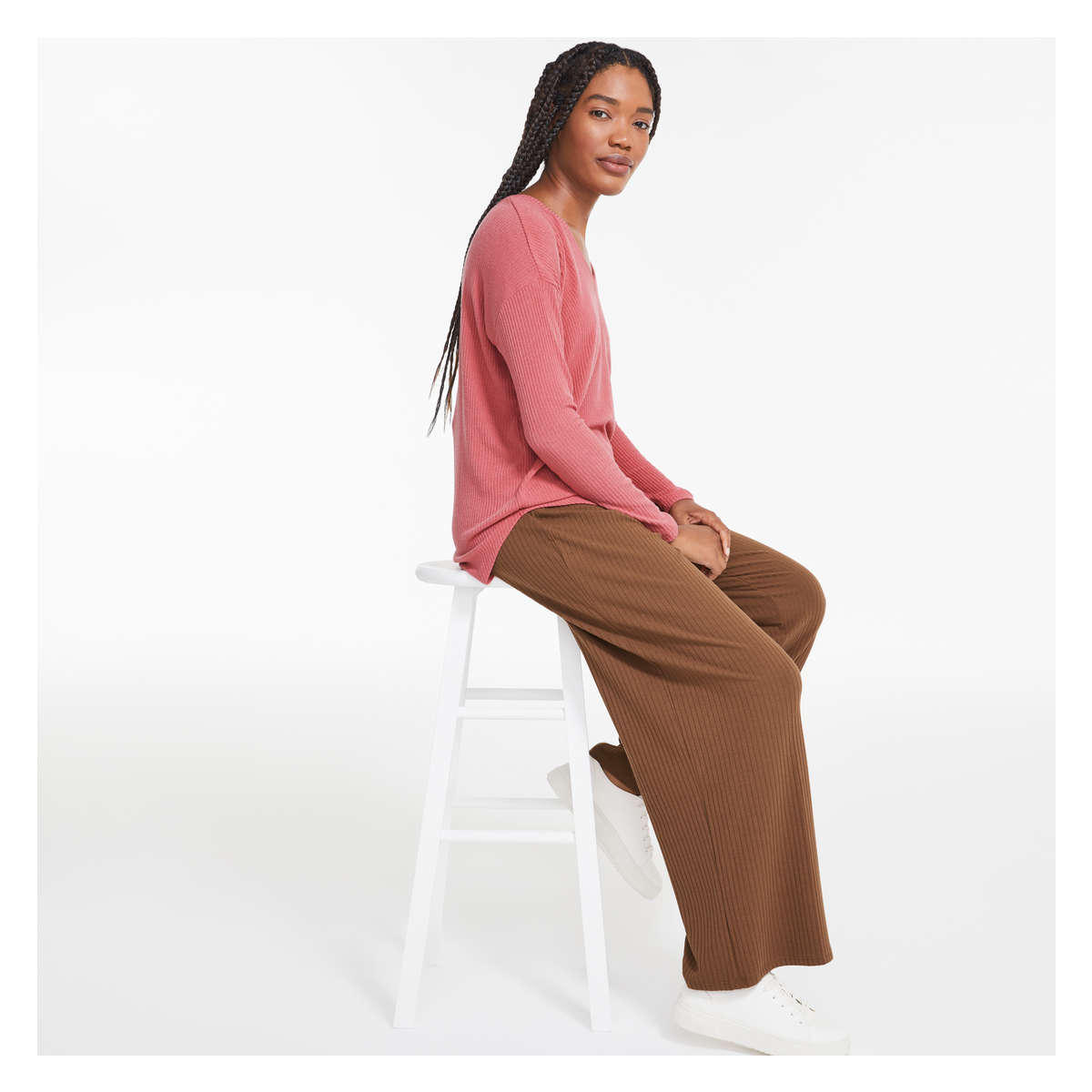 V-Neck Tunic Sweater in Pink Mix from 