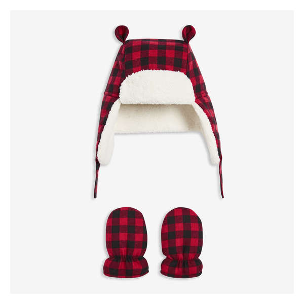 Trapper Hat and Mitts Set - Light Red