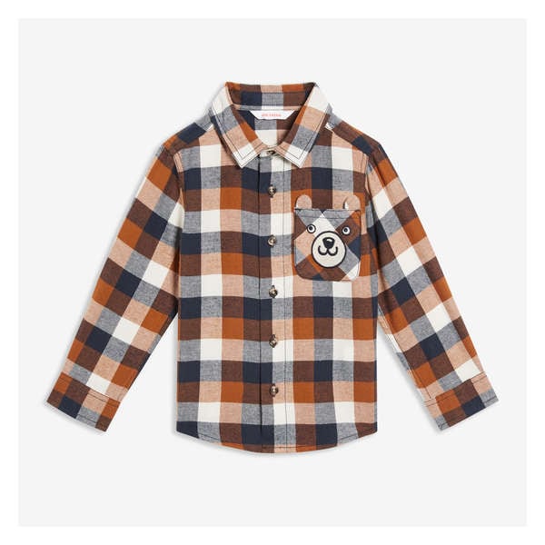 Toddler Boys' Plaid Flannel Shirt - Dark Camel