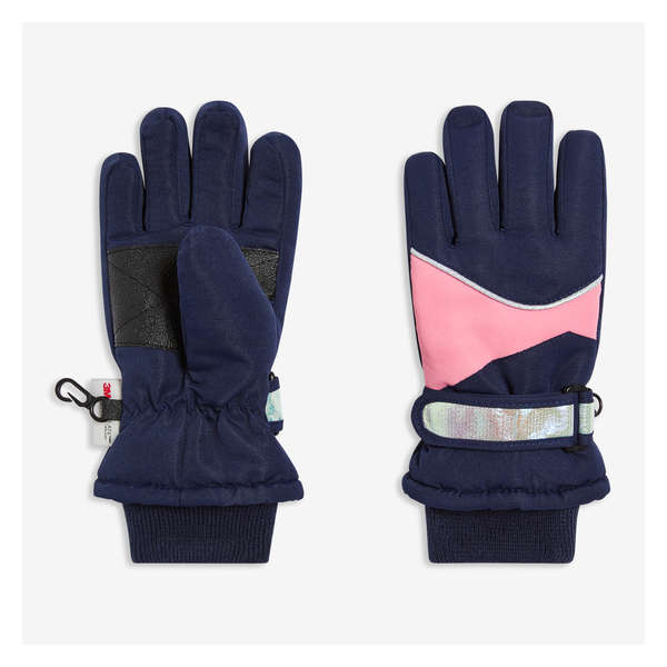 Kid Girls' Reflective Ski Gloves - Dark Navy