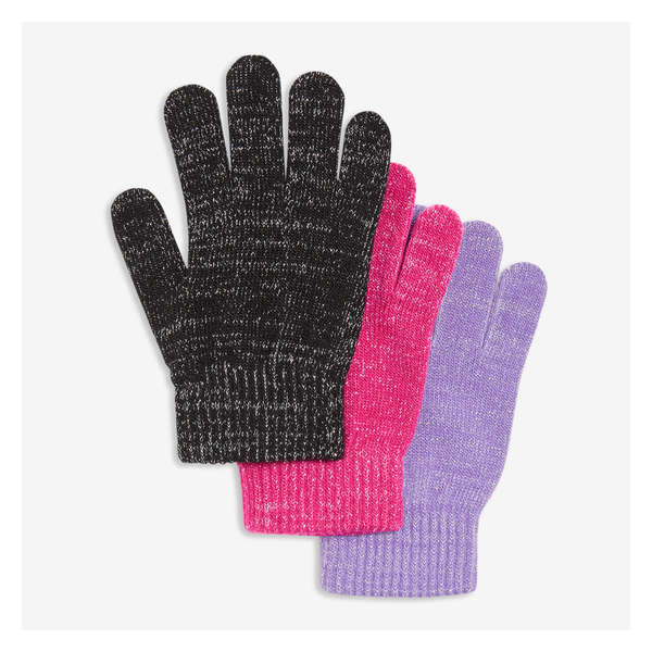 Kid Girls' 3 Pack Gloves - Dark Neon Pink