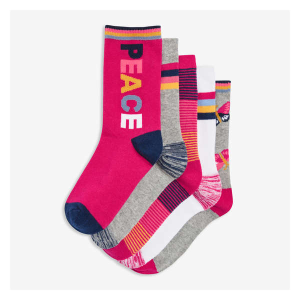 Kid Girls' 5 Pack Crew Socks - Pink