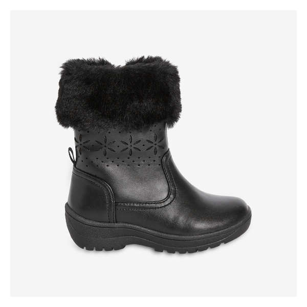 Faux Fur Collar Boots - Black