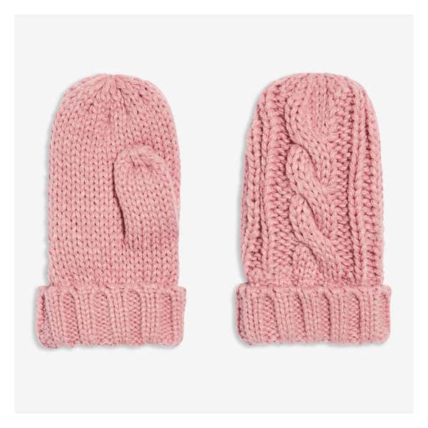 Cable Knit Mitts - Dark Pink