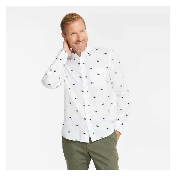 Men's Printed Slim-Fit Shirt - White