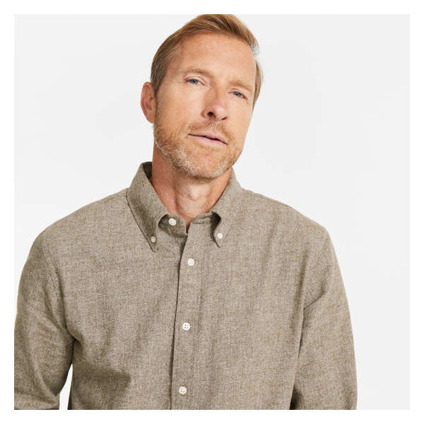 Men's Button-Down Flannel Shirt - Light Brown Mix