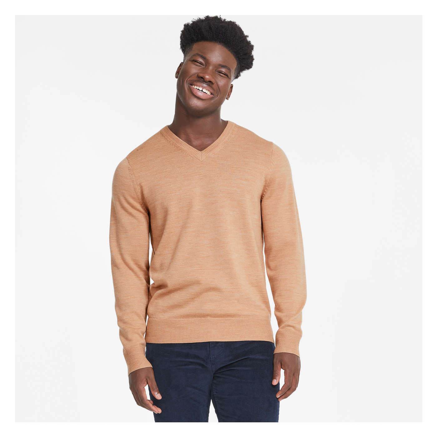 V-Neck Sweater in Khaki Mix from Joe Fresh