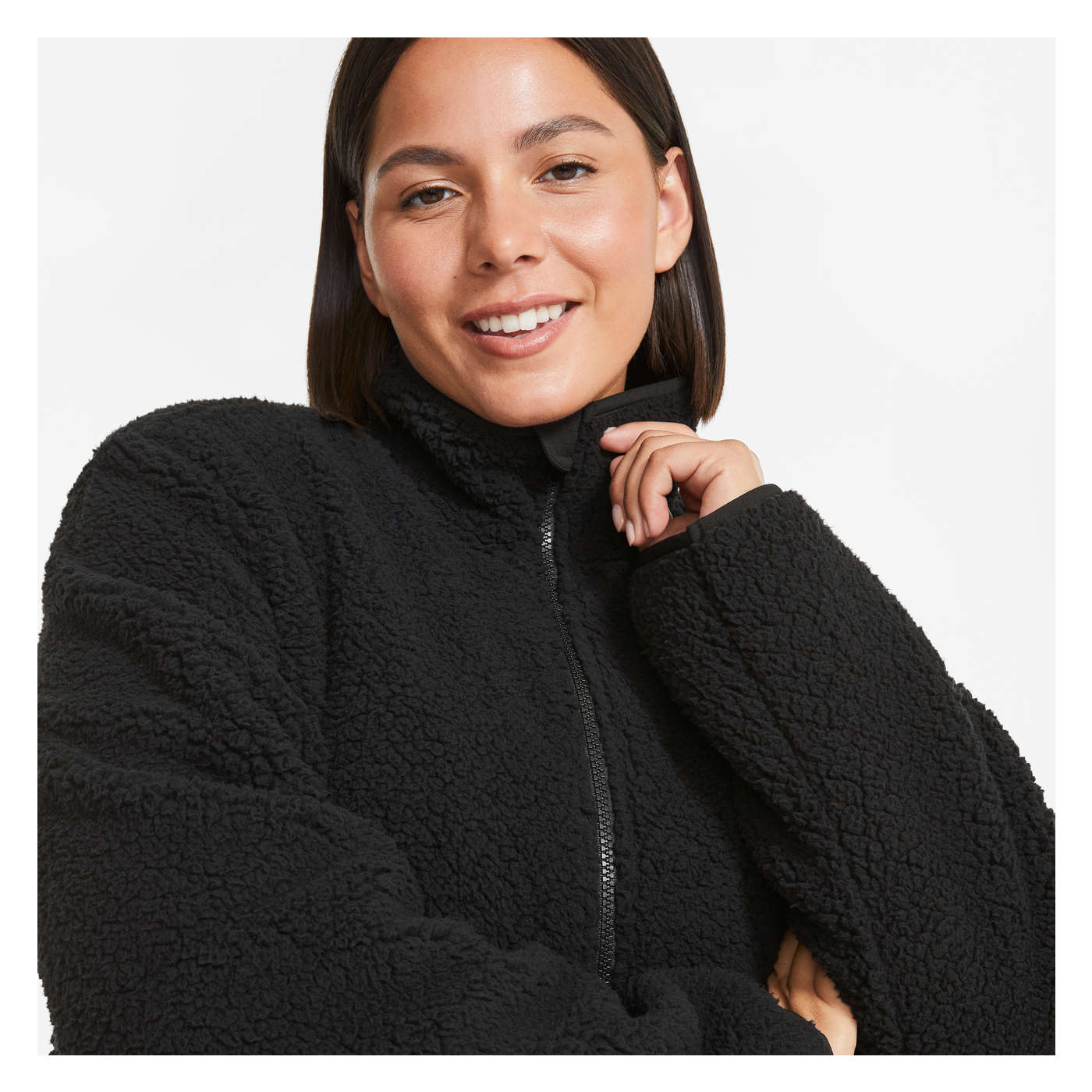 Women+ Teddy Fleece Jacket in Black 