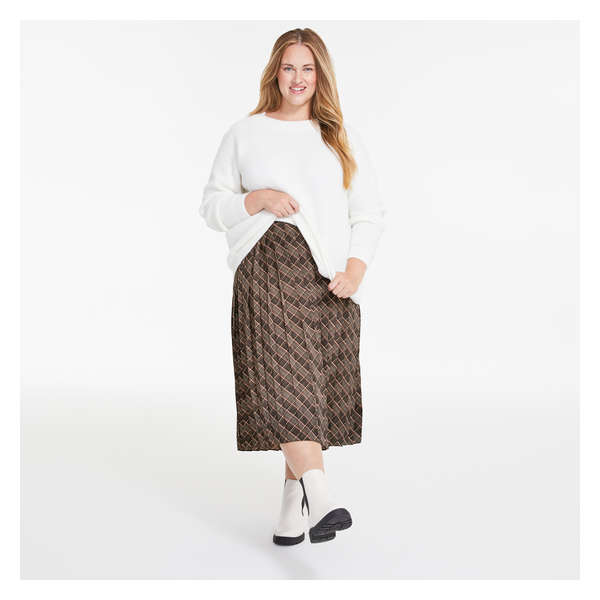 Women+ Printed Pleated Skirt - Dark Taupe