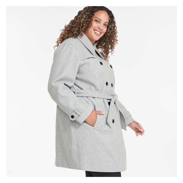 Women+ Double-Breasted Trench Coat - Light Grey Mix
