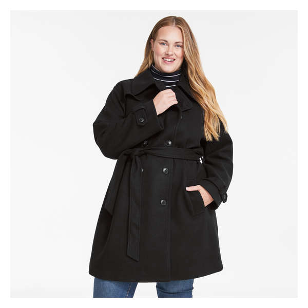 Women+ Double-Breasted Trench Coat - JF Black
