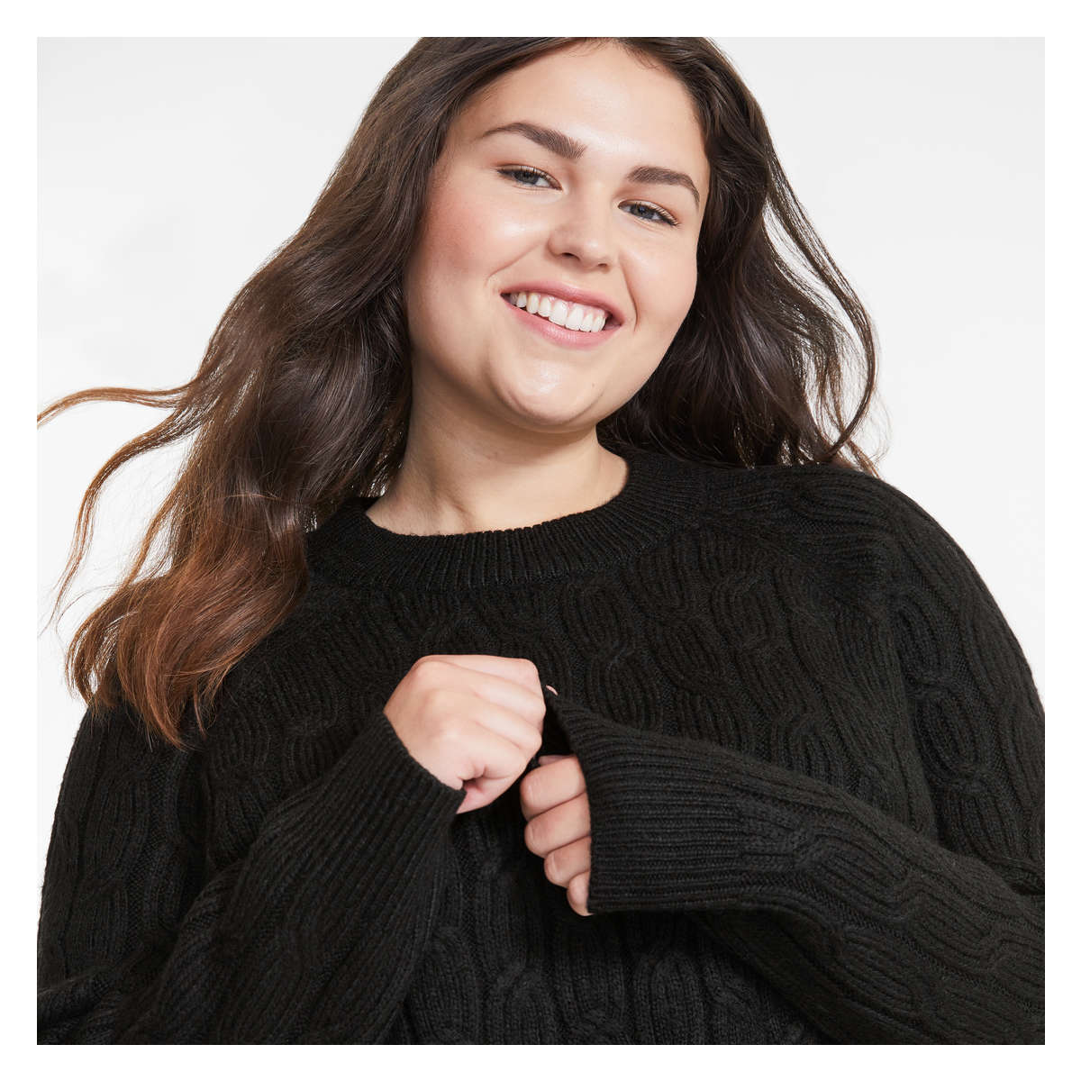 Women+ Cable Knit Sweater in JF Black 