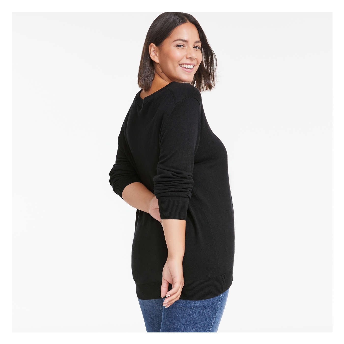 Women+ Crew Neck Sweater in JF Black from Joe Fresh