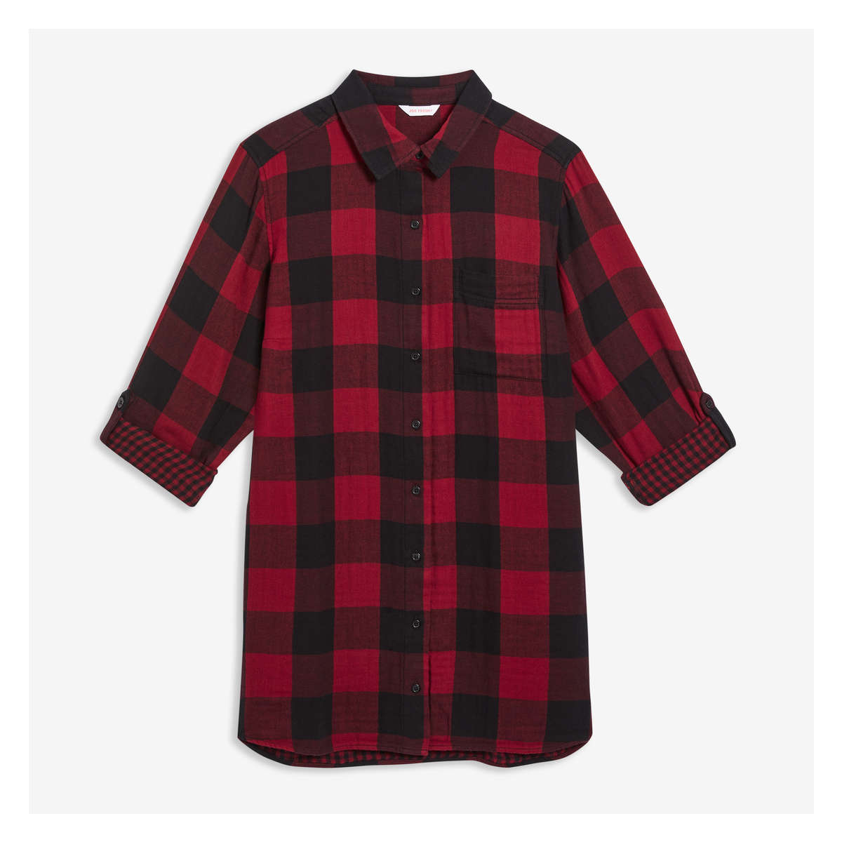 Women+ Buffalo Plaid Tunic Shirt in Red 