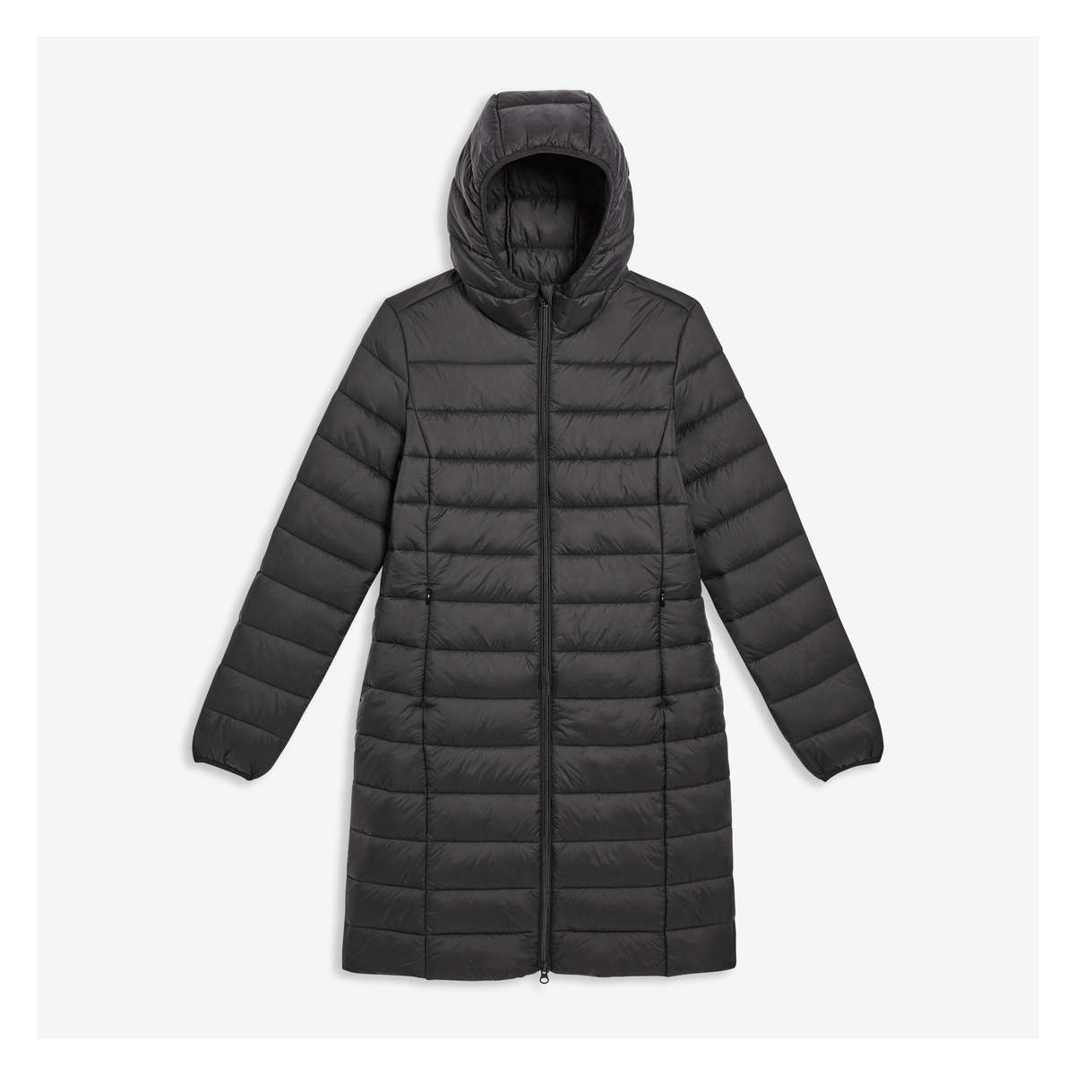 womens black midi puffer coat