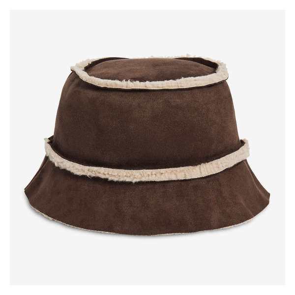 Faux Suede Bucket Hat - Dark Brown