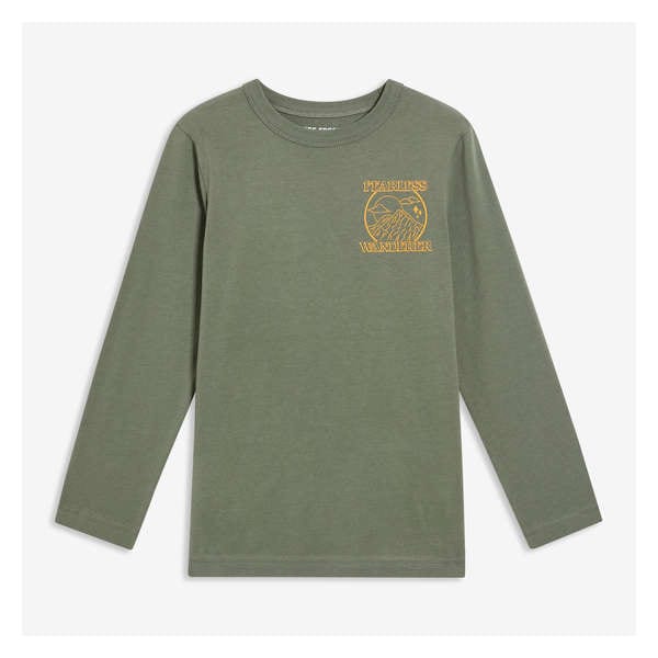 T-shirt imprimé à manches longues pour garçons - Olive Foncé