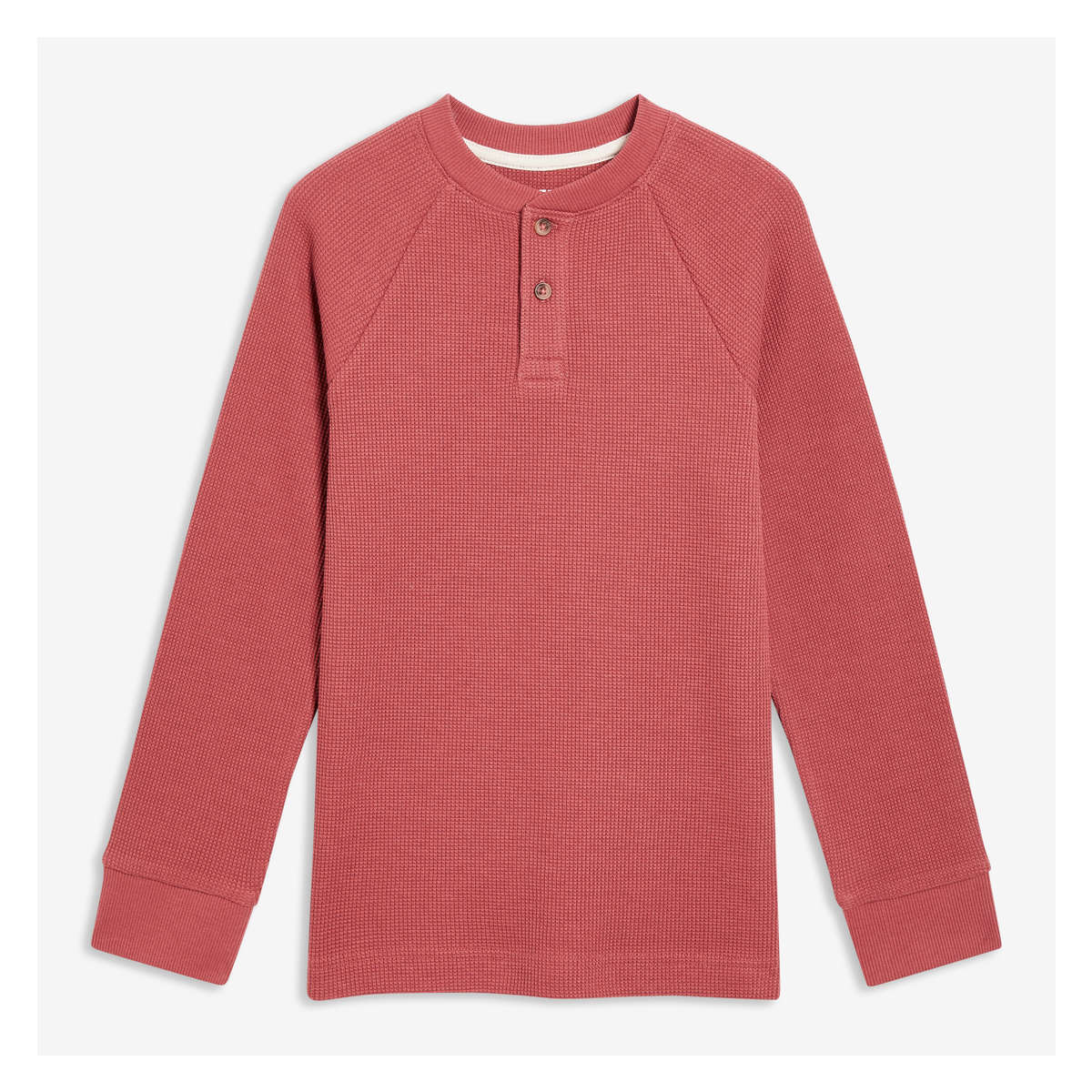 waffle knit raglan henley shirt