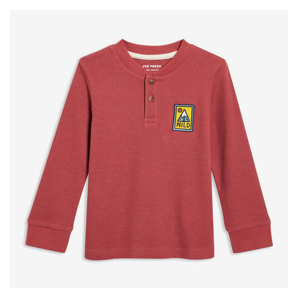 Toddler Boys' Waffle Knit Henley - Dusty Red