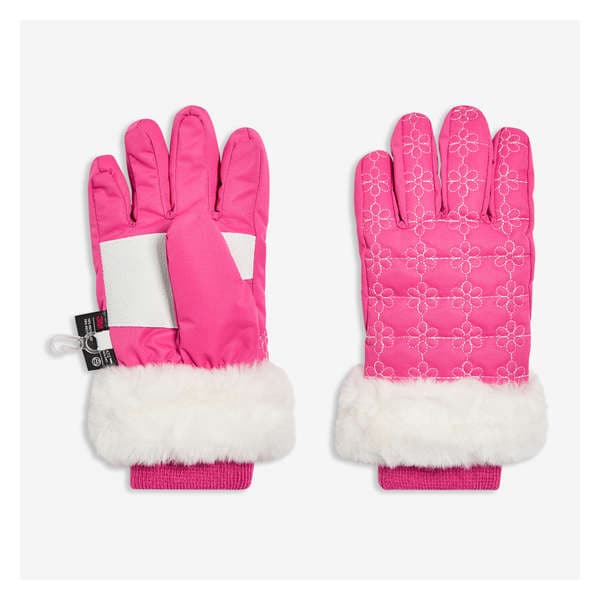 Kid Girls' Quilted Gloves - Bright Pink