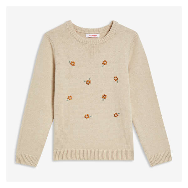 Chandail brodé pour petites filles - Blanc Cassé