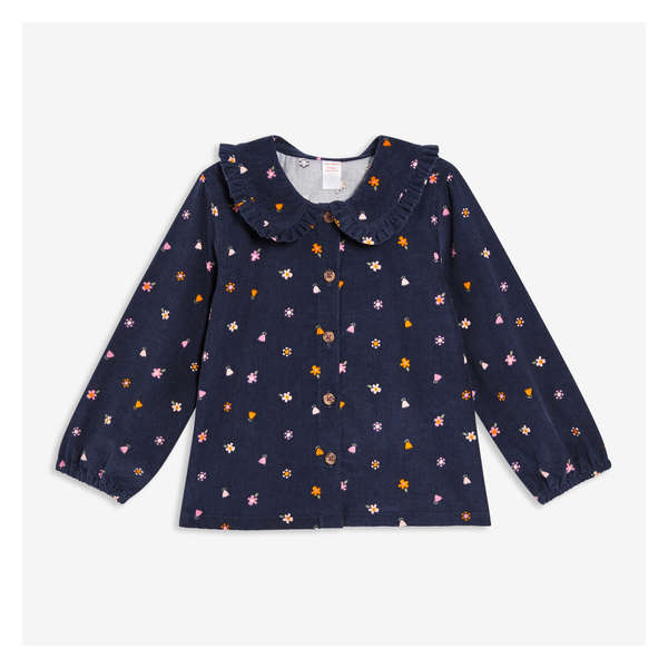 Toddler Girls' Printed Corduroy Shirt - Dark Navy