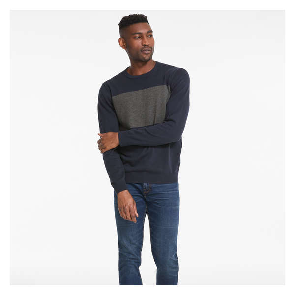 Men's Colour Block Sweater - Dark Navy