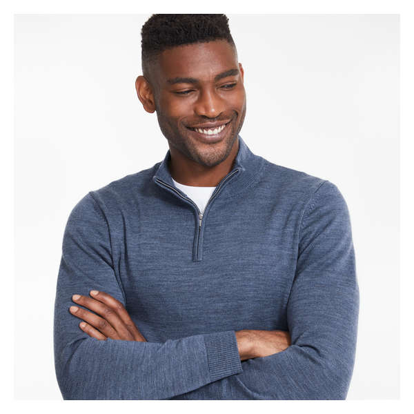 Men's Premium Quarter-Zip Merino Sweater - Blue