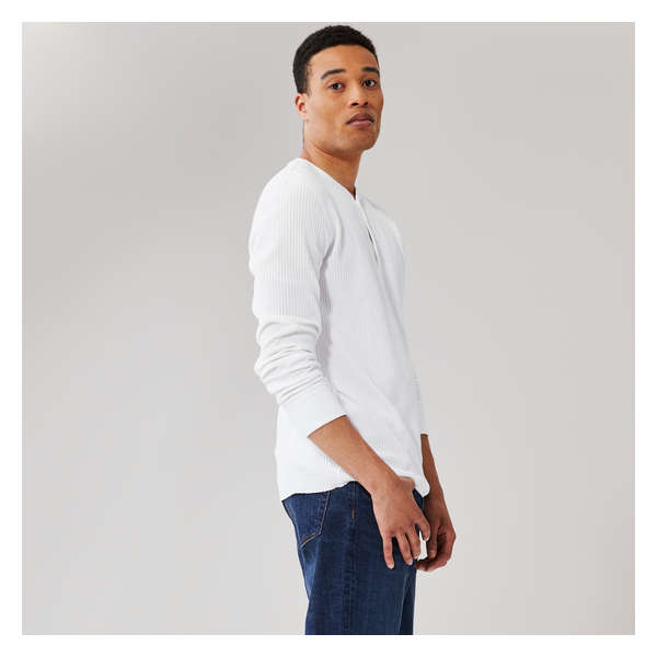 Chandail boutonné en tricot gaufré pour hommes - Blanc