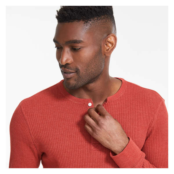 Chandail boutonné en tricot gaufré pour hommes - Mélange D'Orange Foncé