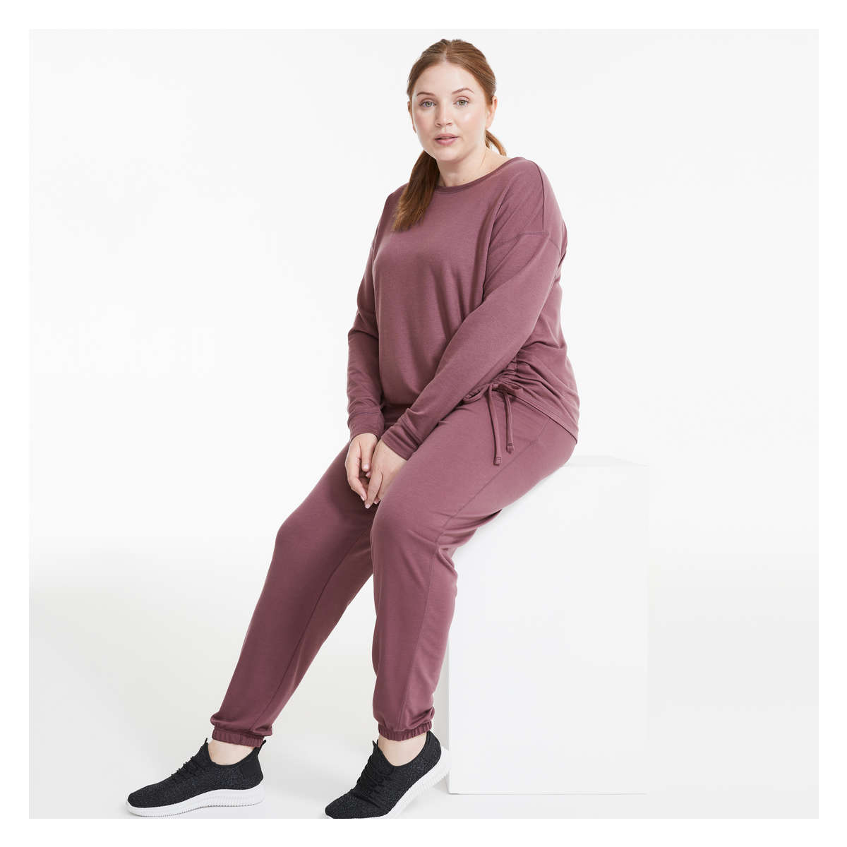 Women+ Terry Active Jogger in Dark Mauve from Joe Fresh