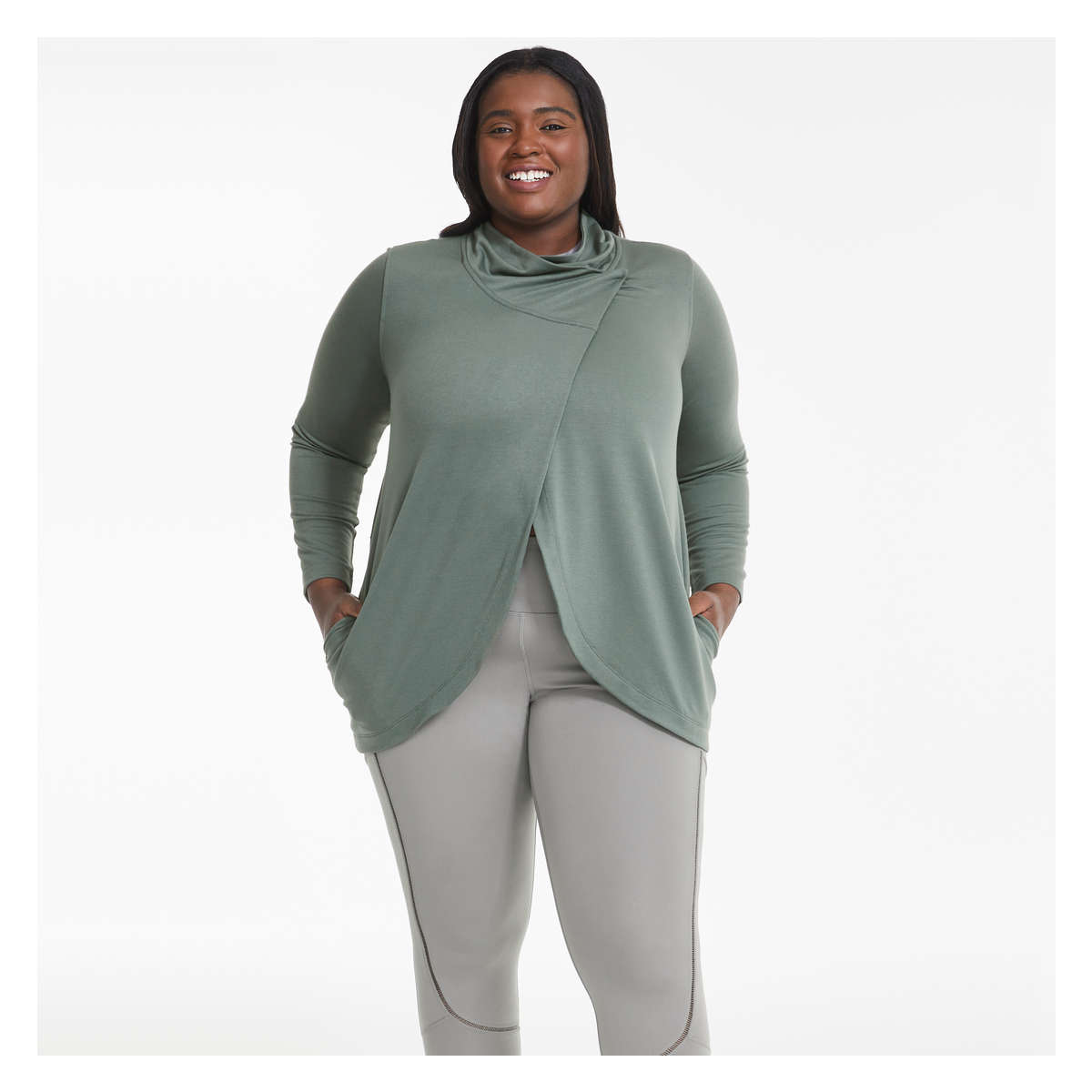 Women+ Terry Active Jacket in Dark Olive from Joe Fresh