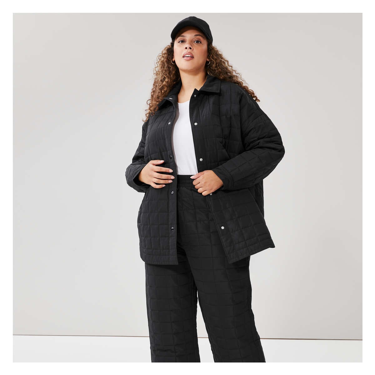 Women+ Quilted Active Shacket in Black from Joe Fresh