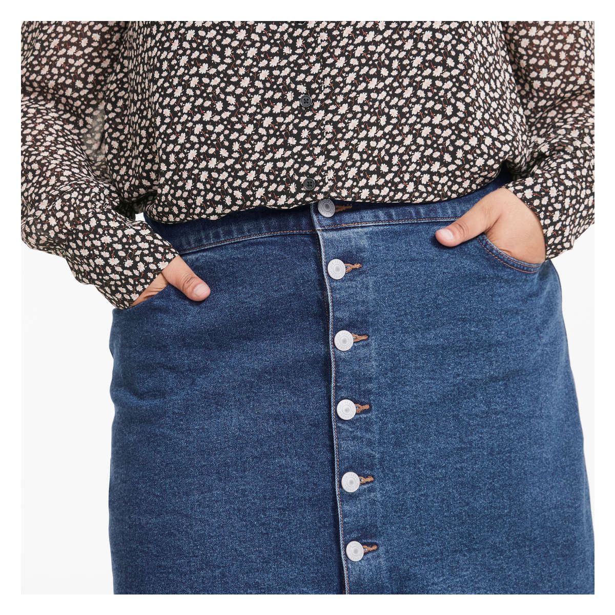 Women+ Denim Skirt in Medium Wash from Joe Fresh