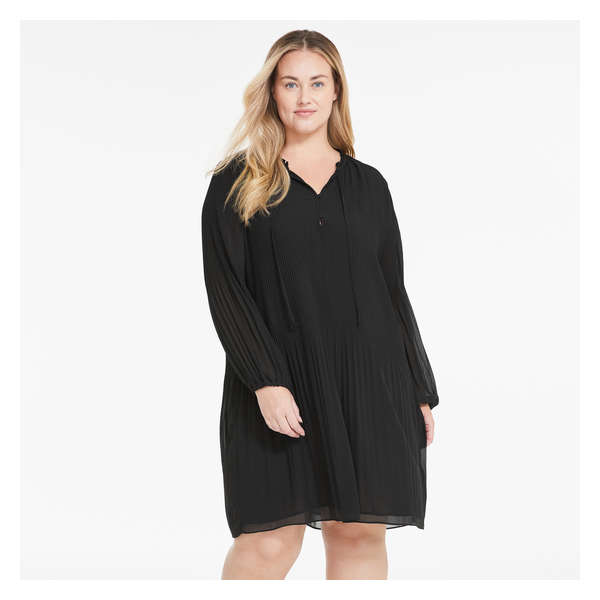 Women+ Neck Tie Dress - Black