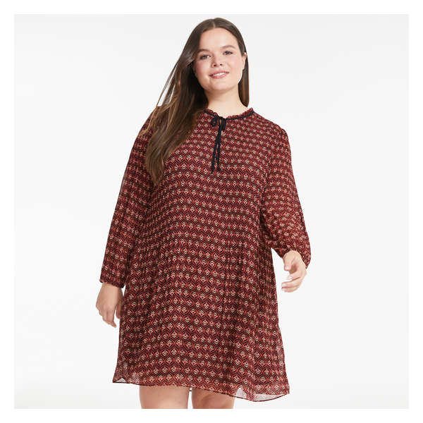 Women+ Neck Tie Dress - Dark Red