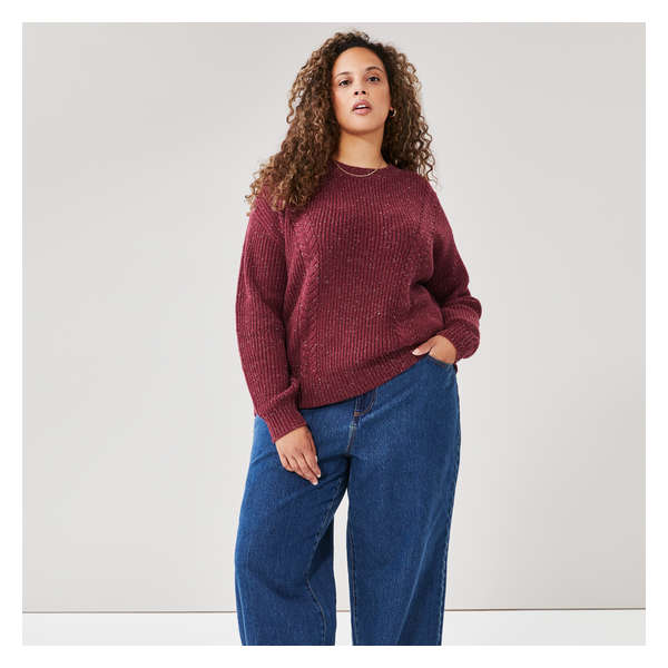 Women+ Cable Knit Pullover - Burgundy Mix