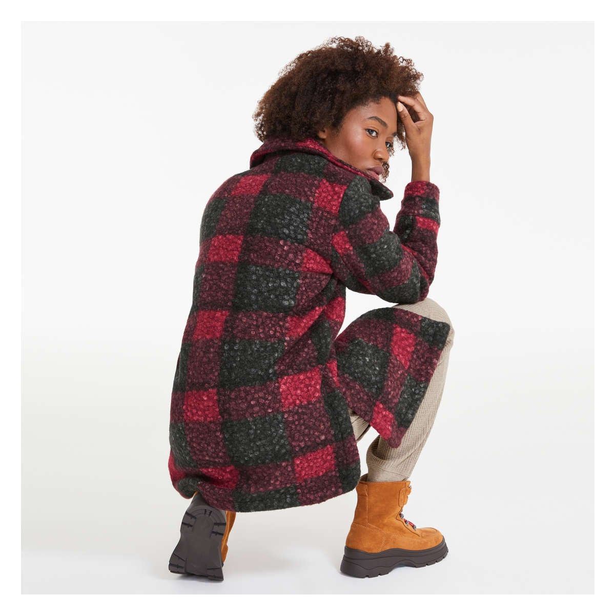 Red and black deals plaid wool coat