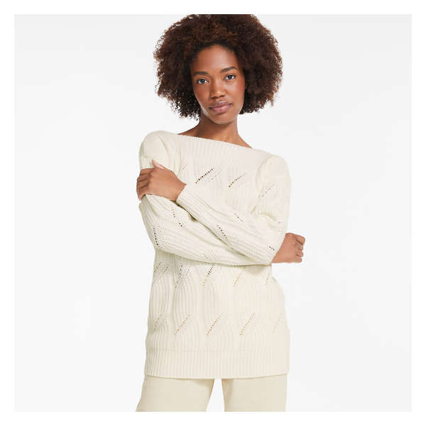 Cable Knit Tunic Pullover - Off White