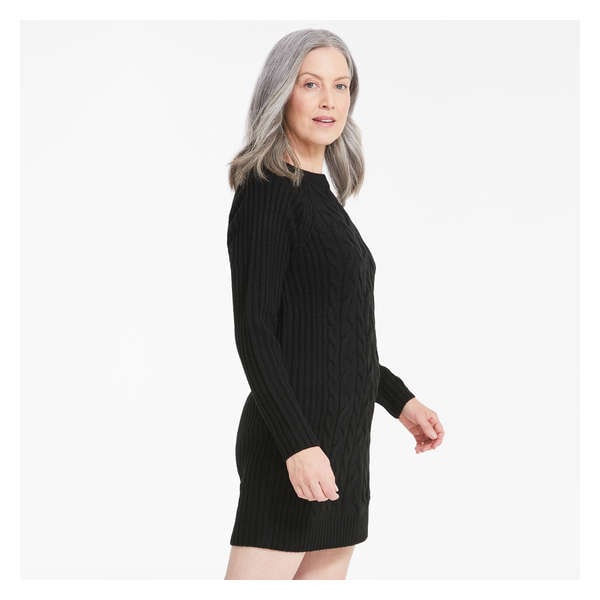 Cable Knit Sweater Dress - Black