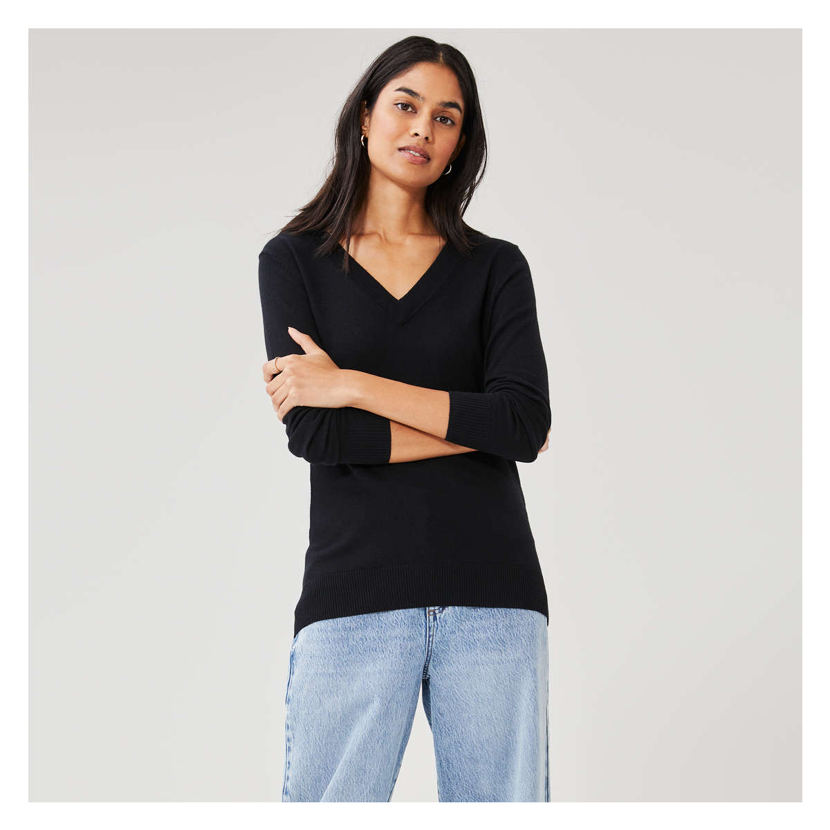 V Neck Sweater in Black from Joe Fresh