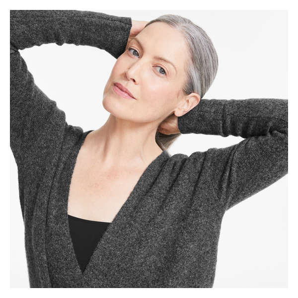 Faux Wrap Sweater - Charcoal Mix